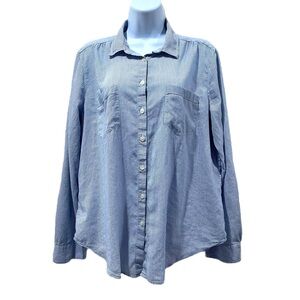 Ann Taylor Clasic Blue and White Pinstripe Button Front Shirt| Sz L